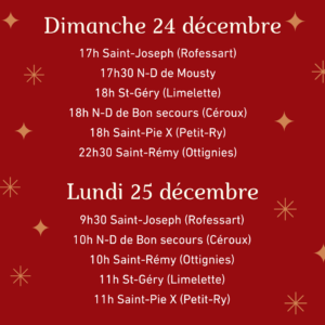 Horaire des messes de Noël dans notre UP